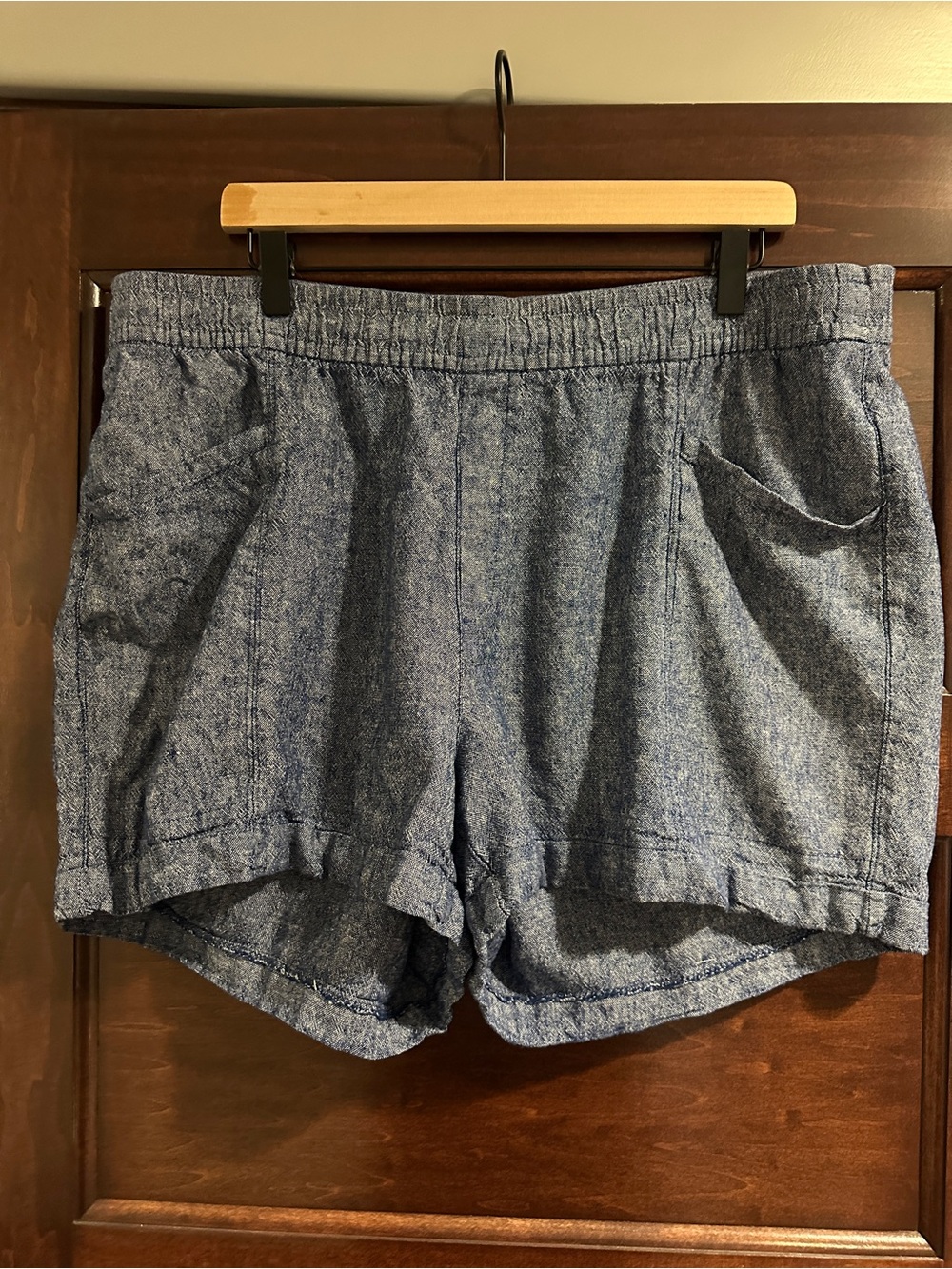 Old Navy Heathered Blue High-Waist Linen-Blend drawstring Shorts